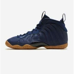 Nike Little Posite One GS Sz 6.5y Foamposite Midnight Navy Gum Brown